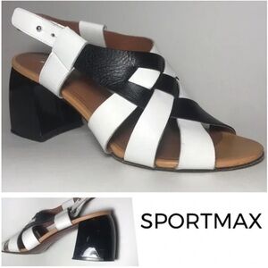Sportmax Black White Sandals Block Lacquer Heel Size 37